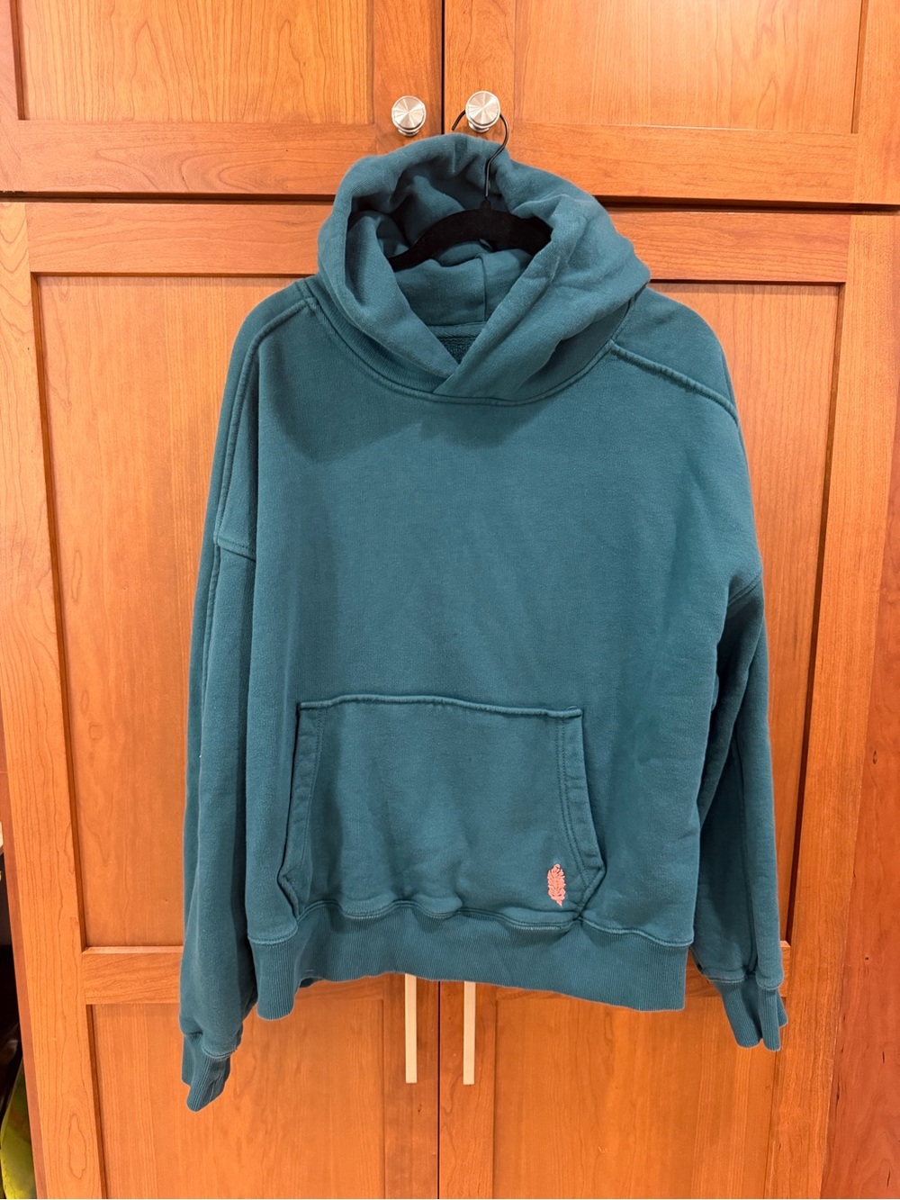 Free People Teal Heavyweight Pullover Hoodie